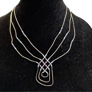 Vintage Native American Navajo Sterling Silver Liquid Silver Turquoise Necklace